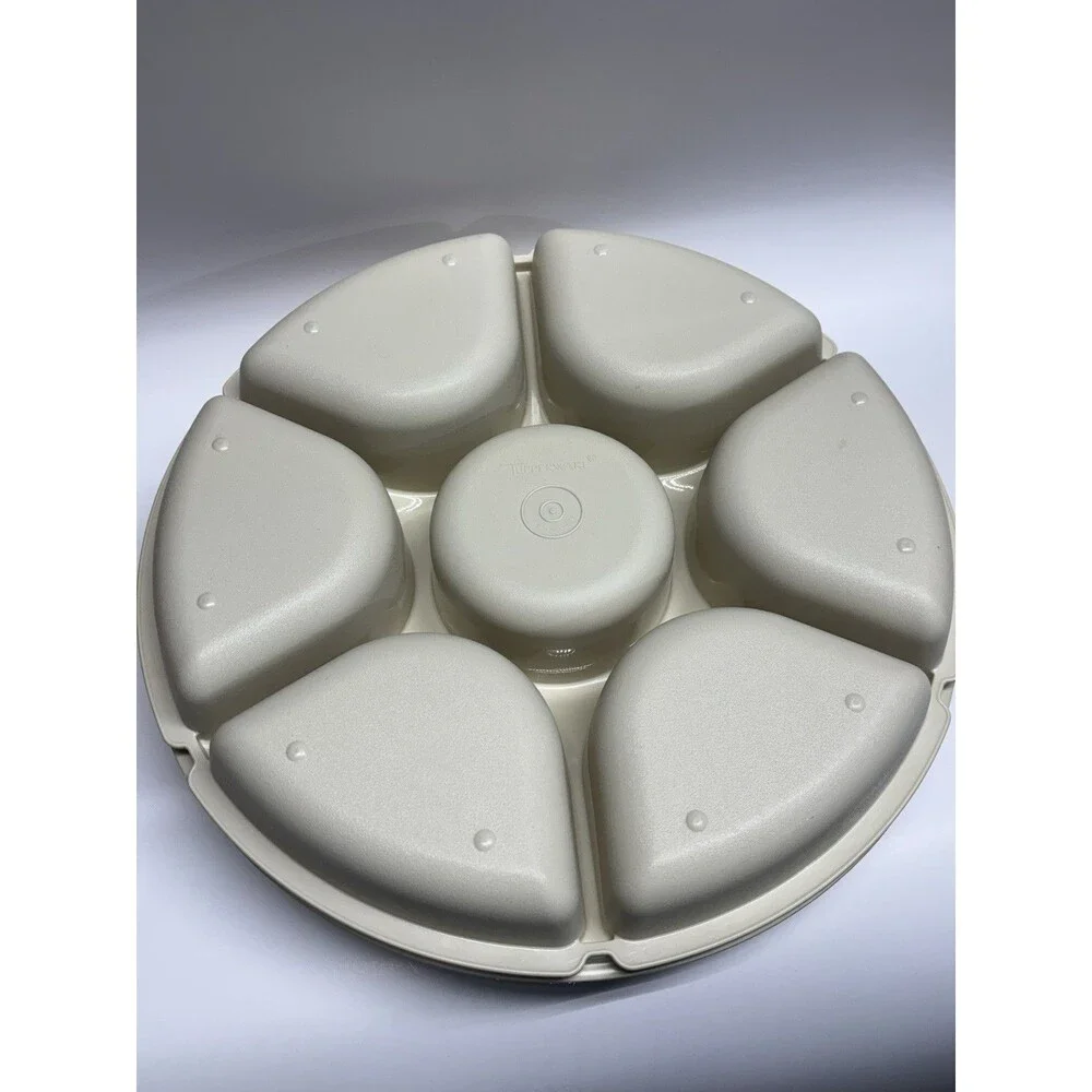 Vintage Tupperware Party Susan Lazy Susan Snack Server Divided Tray Almond